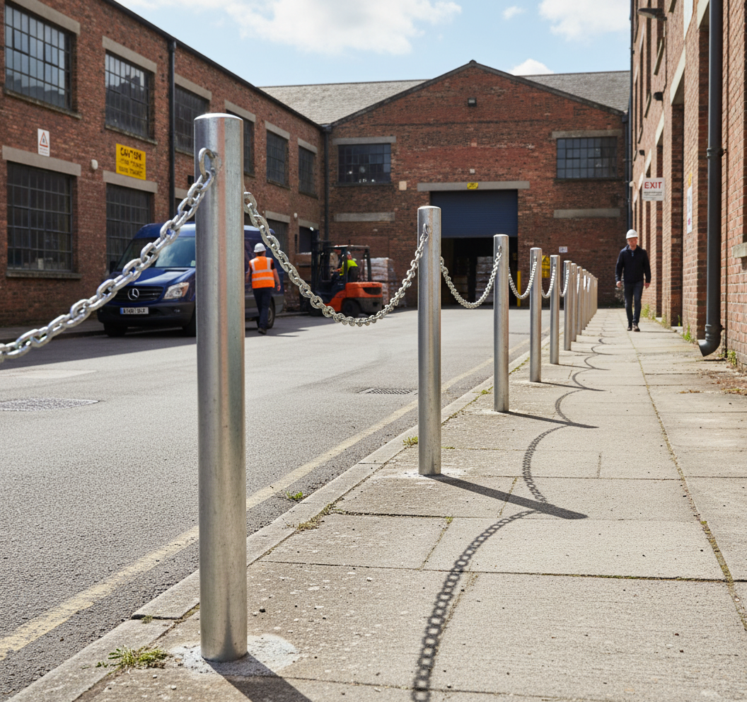 Heavy Duty Chain Bollard for Concrete Base - 1000 mm Height, Galvanised Steel Construction for Flexible Access Control