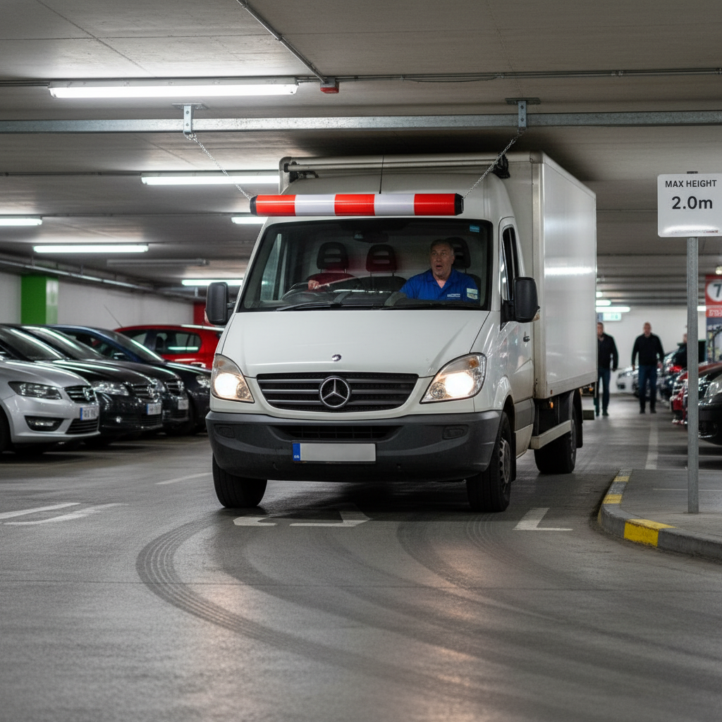 Premium Durable Plastic Height Restriction Bar with Adjustable Metal Chains for Vehicle Safety - Detail View | Barriers Co
