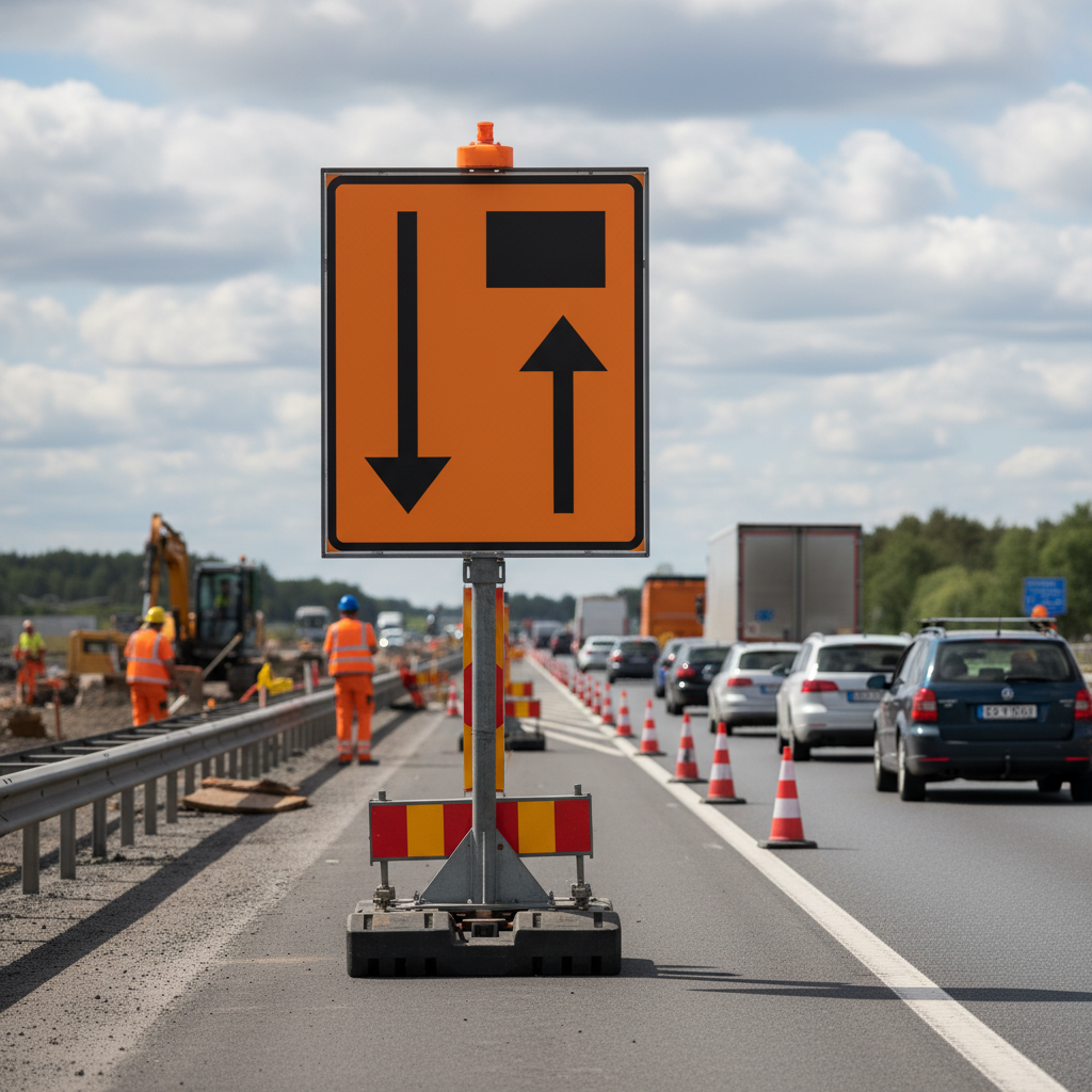 Premium Traffic Sign F-26-1 for Lane Closure - 800x1000mm Heavy Duty Construction for Outdoor Use