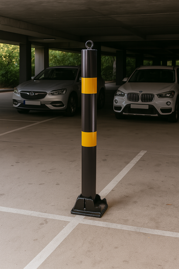 76mm Fold-Down Parking Post with Integral Lock & Chain Eyelet – Black & Yellow76mm Fold-Down Parking Post with Integral Lock & Chain Eyelet – Black & Yellow
