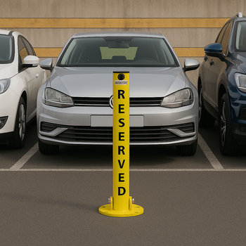 76mm Fold-Down Parking Post with Integral Lock & Chain Eyelet – Black & Yellow Finish