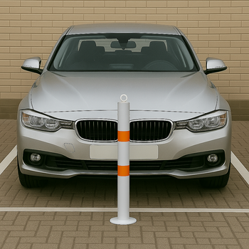 76mm Steel Bollard – White & Orange Bolt-Down Static Post