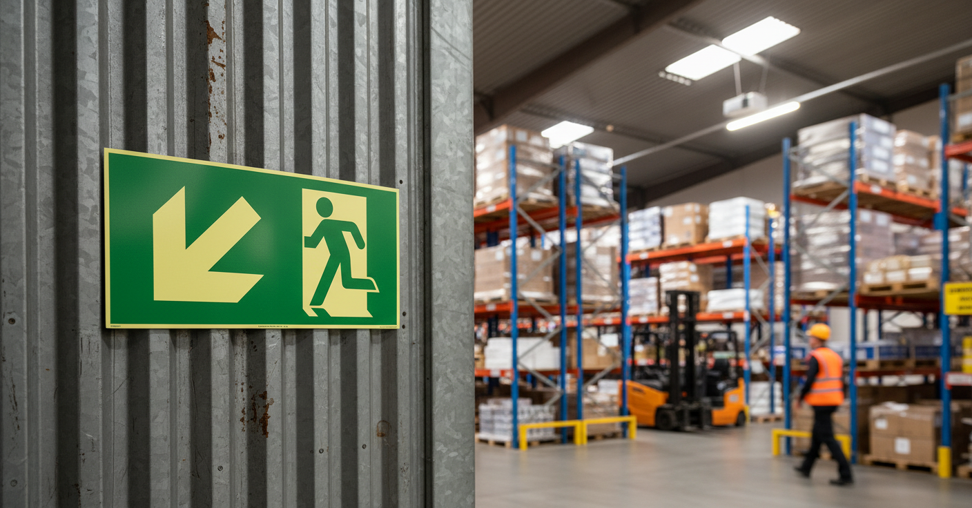 Premium Emergency Exit Sign - Left Direction with Photoluminescent Coating, Available in Multiple Sizes