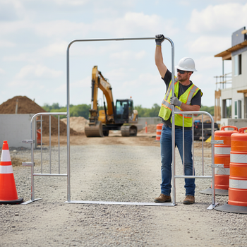 Heavy Duty Barrier Gate with Durable Tubular Steel Construction, Space-Saving Foldable Design, and Secure Connectors for Event and Construction Sites