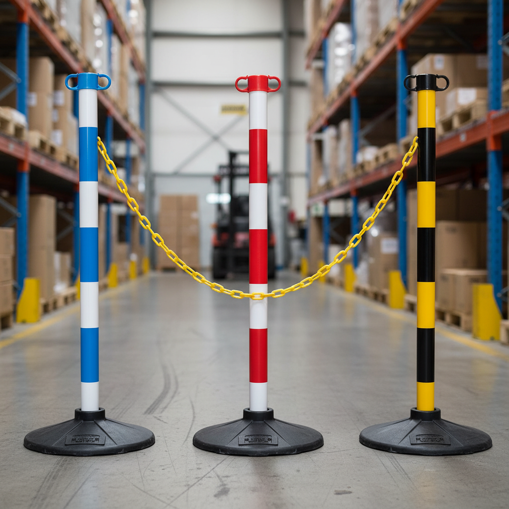 Professional Plastic Post & Chain Barrier - Heavy Duty, Quick Setup, Lightweight, 900mm Height, Available in Red-White or Black-Yellow