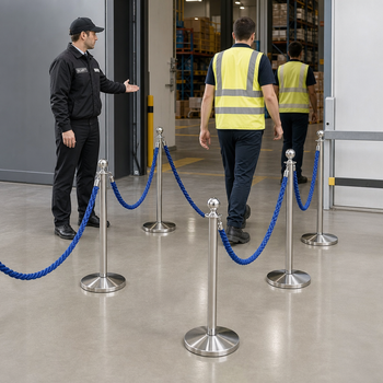 Silver Rope Barrier Set with Blue Ropes for Event Management (Pack of 10)