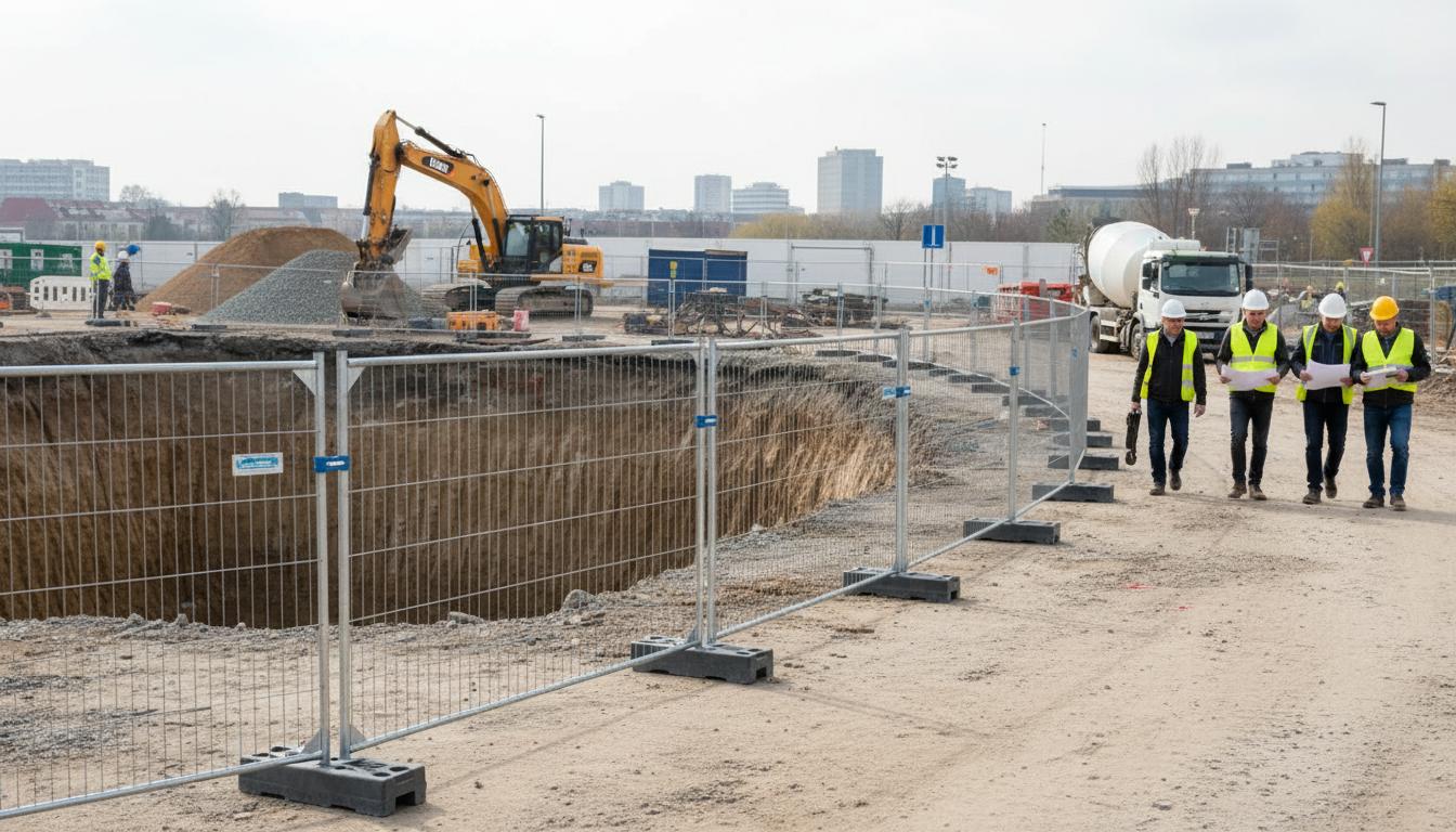 Premium Temporary Fence Standard Reinforced Complete Set 105m with Panels, Bases, Couplers, and Transport Pallet