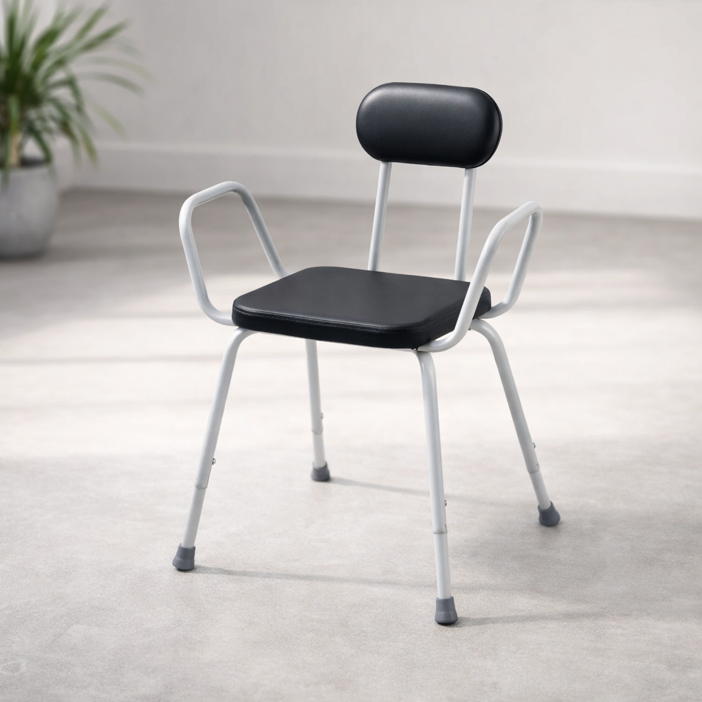 Perching Stool – Black – Height Adjustable & Durable – Indoor Use