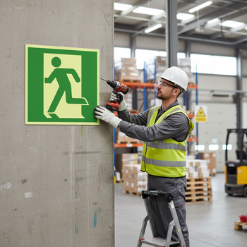 Premium Emergency Exit Sign - Left Direction with Glow-in-the-Dark Coating, Aluminum Construction, Available in Two Sizes