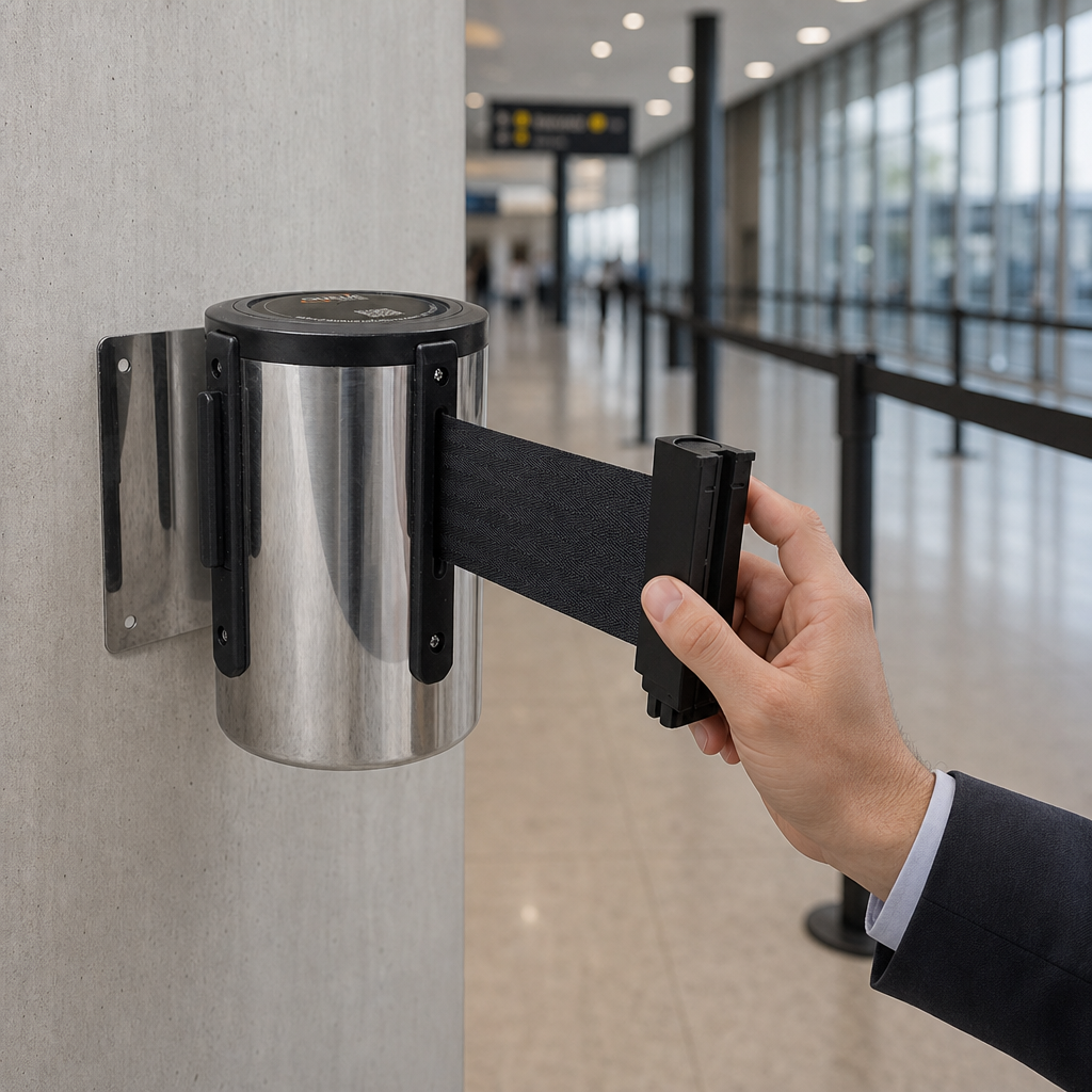 Wall-Mounted Retractable Belt Barrier 6.1m - 10.6m for Large Spaces