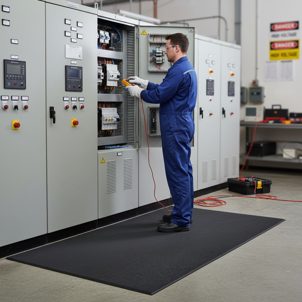 Professional Rubber Rib Electrical Anti-Slip Matting - Insulated for 450V Use, 10m Roll with 6mm Thickness | Barriers Co