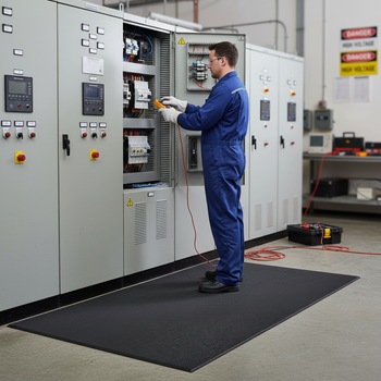 Professional Rubber Rib Electrical Anti-Slip Matting - Insulated for 450V Use, 10m Roll with 6mm Thickness