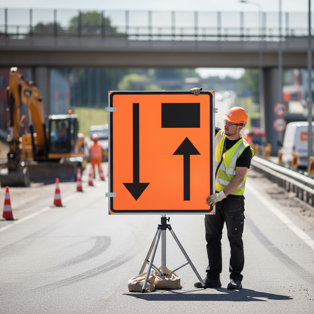 Premium Traffic Sign F-26-1 for Lane Closure - 800x1000mm Heavy Duty Construction for Outdoor Use