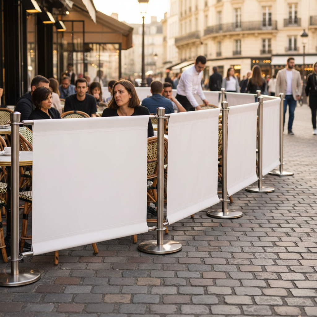 Premium Extension Kit for Café Barrier with Custom Printed Banner - 2 Meter Length and Choice of Elegant Finishes