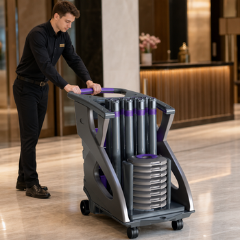 Purple Trolley for Transporting Barrier Posts and Bases