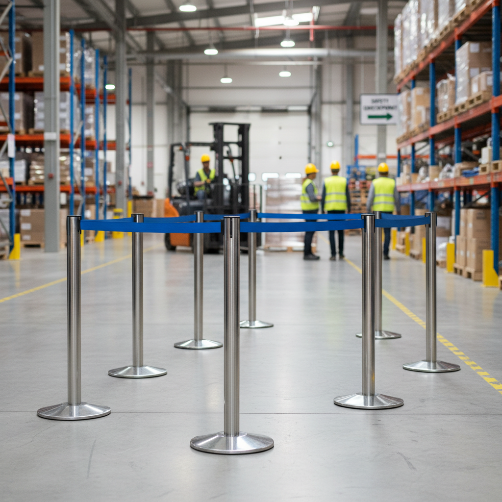 Premium Retractable Belt Barrier with 2.3m Belt, Aluminum Post, and Rubberized Base for Indoor Use