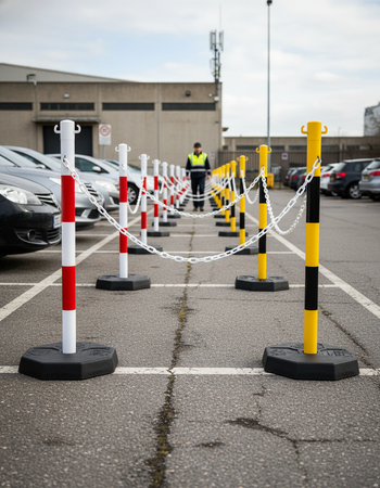 Premium Plastic Stanchion Post & Chain Barrier with Rubber Base, 900mm Height, Ideal for Outdoor Use