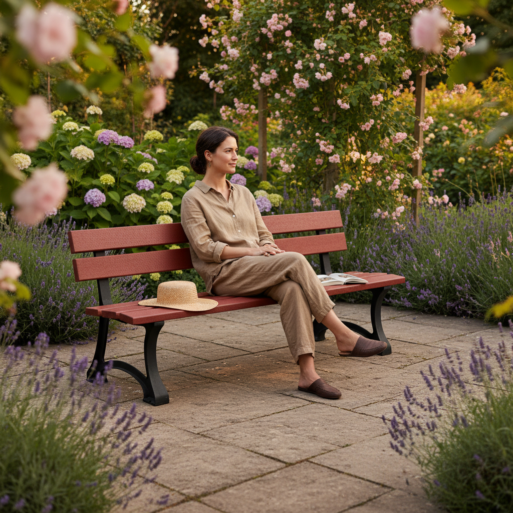 Premium Heavy Duty Mora Bench with Cast Steel Frame and Wooden Slats - Ergonomic Design for... - side view | Barriers Co