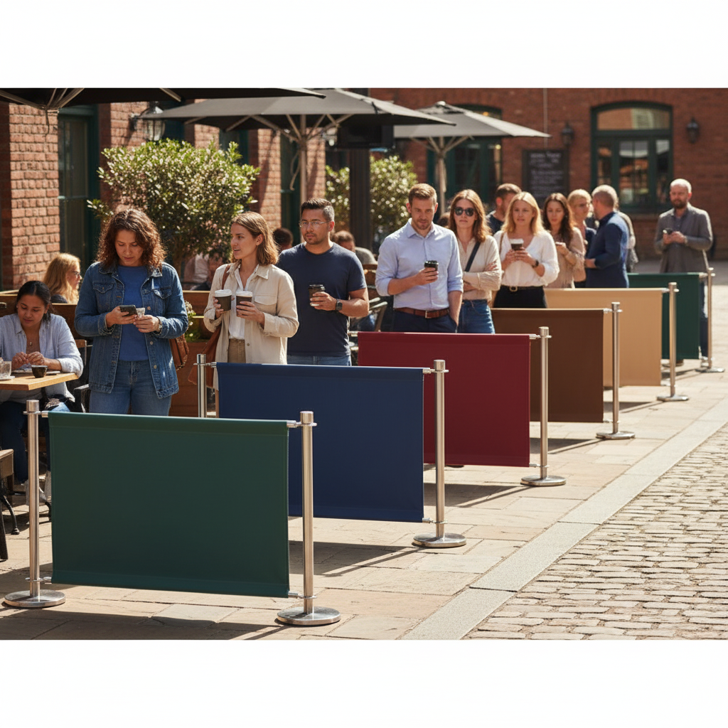 Premium Café Barrier Extension Kit with Plain Colored Banner and Heavy Duty Post for Expanding Seating Areas