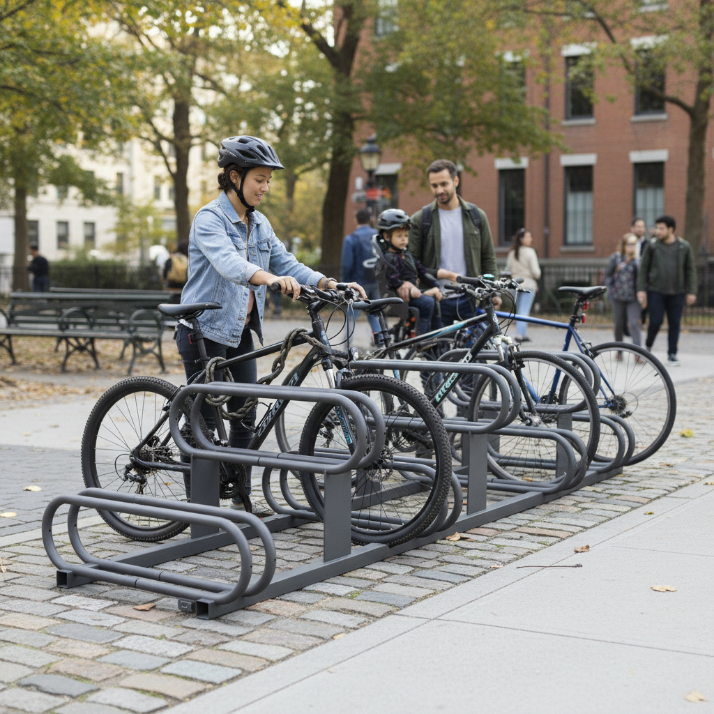 Premium High-Low Bike Rack - Double Direction - Galvanised & Painted for Durability and Longevity - side view | Barriers Co