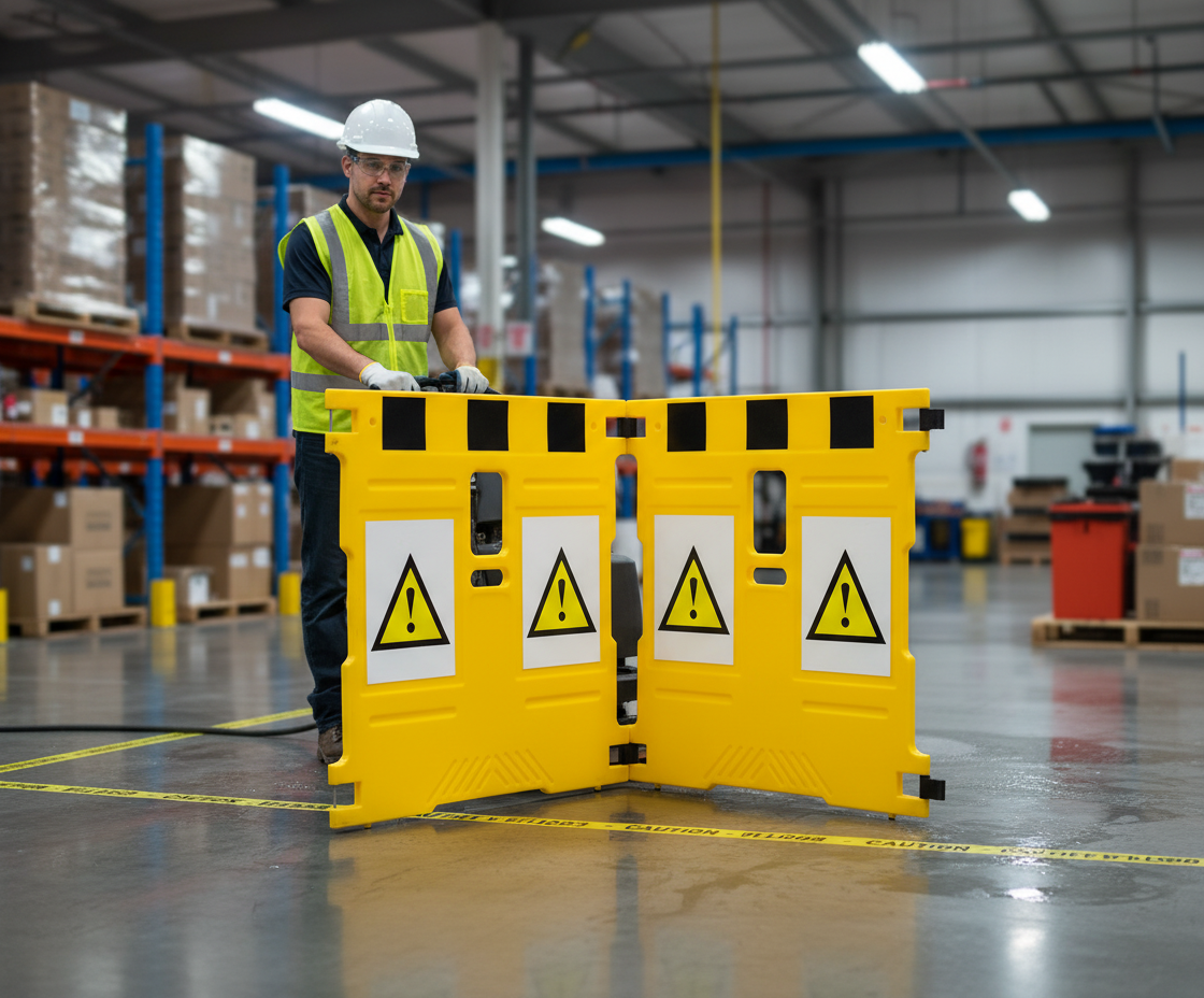 Premium Heavy Duty Modular Maintenance Safety Barrier System with Reflective Strip and Rubber Feet for Enhanced Security