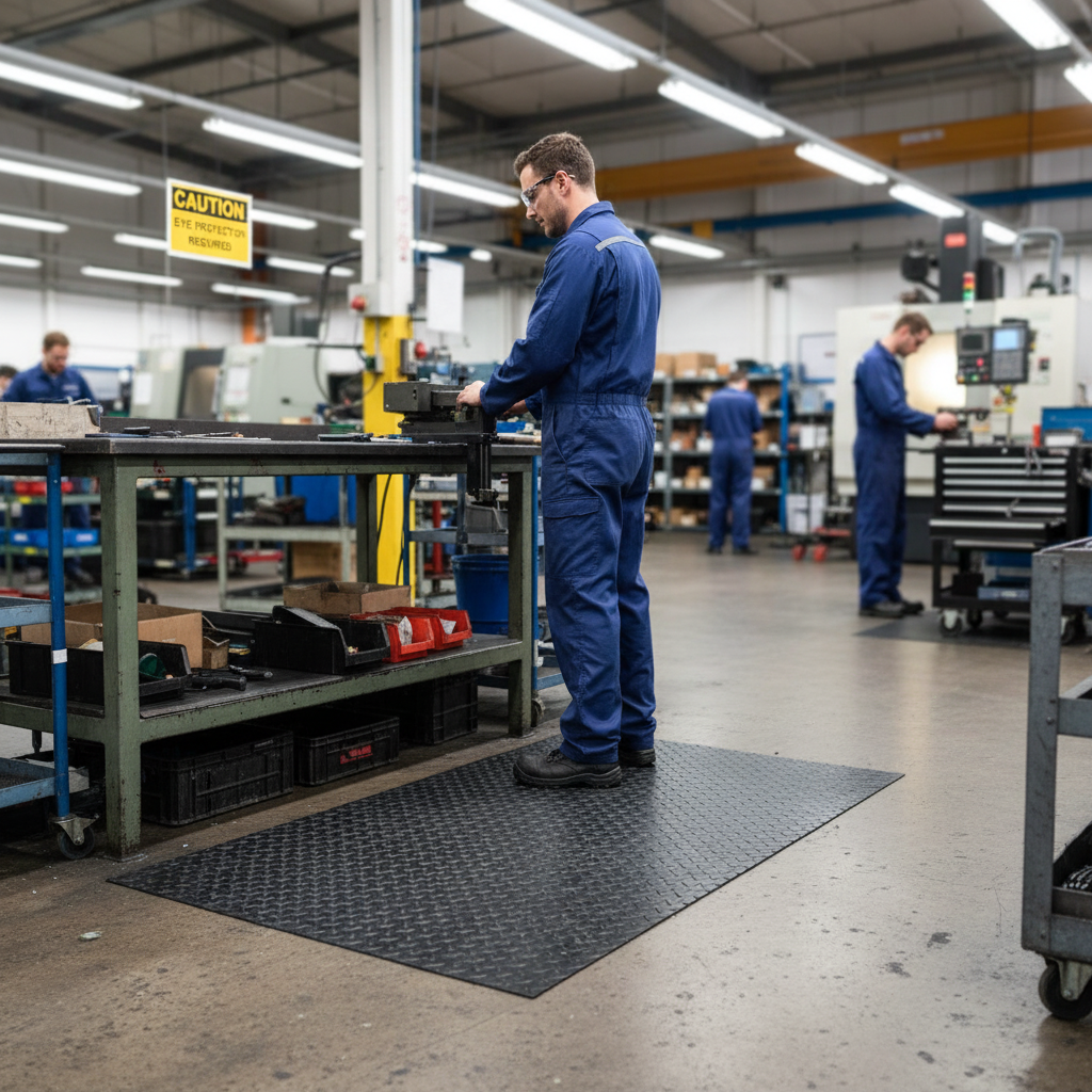 Premium Anti-Fatigue Chequer Plate Rubber Mat 1200mm Wide - High Traction and Impact Protection - side view | Barriers Co