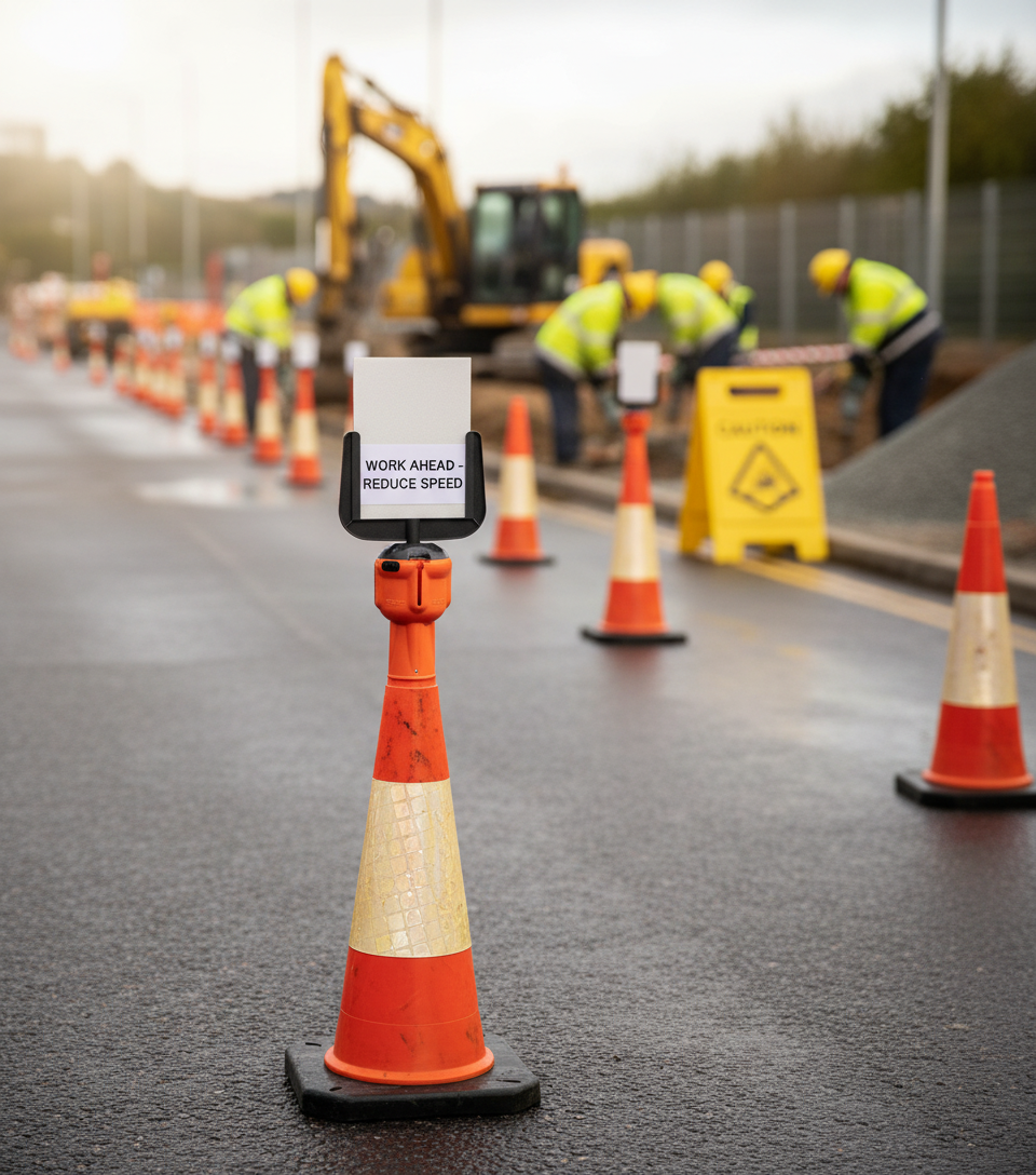 Premium Sign Holder with Cone Adapter - A4 Display for Traffic Safety and Event Signage