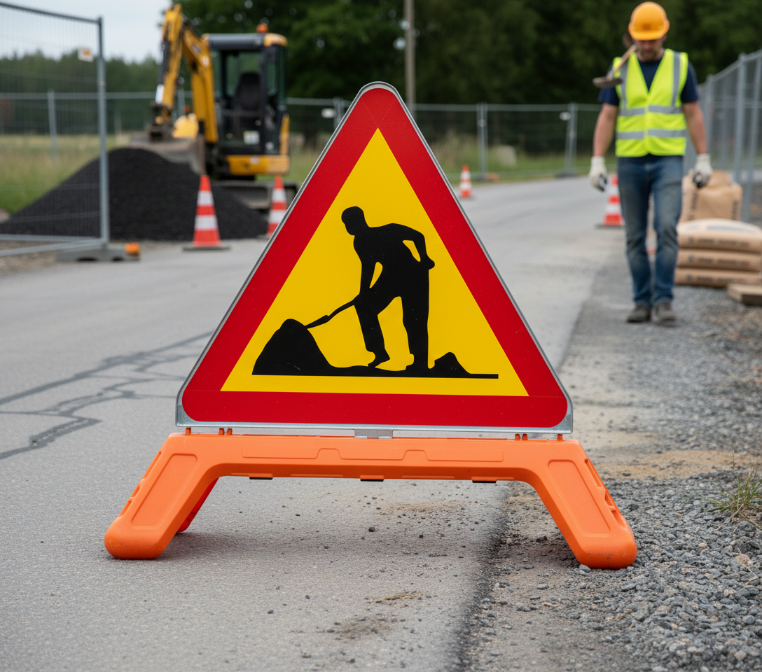 Premium A20 Warning Sign for Road Work - 900mm with Fluorescent Reflective Film for Enhanced Visibility and Multiple Mounting Options