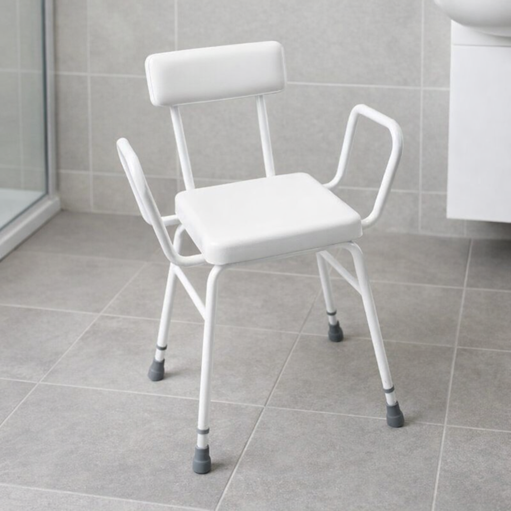 Perching Stool – White – Height Adjustable, 165kg Capacity – Indoor Use