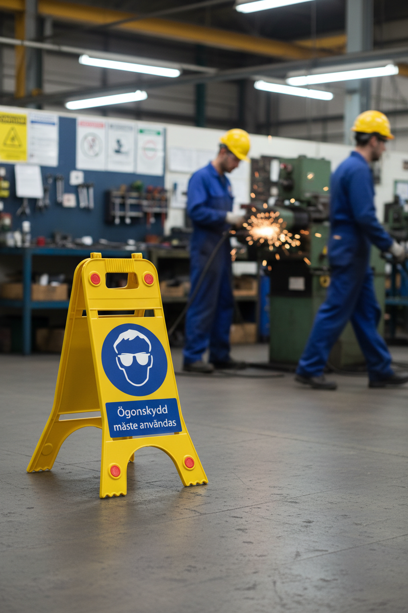 Premium Floor Standing Sign for Eye Protection Use - Durable and Visible with Reflectors, Double-Sided Design, and Lightweight Construction