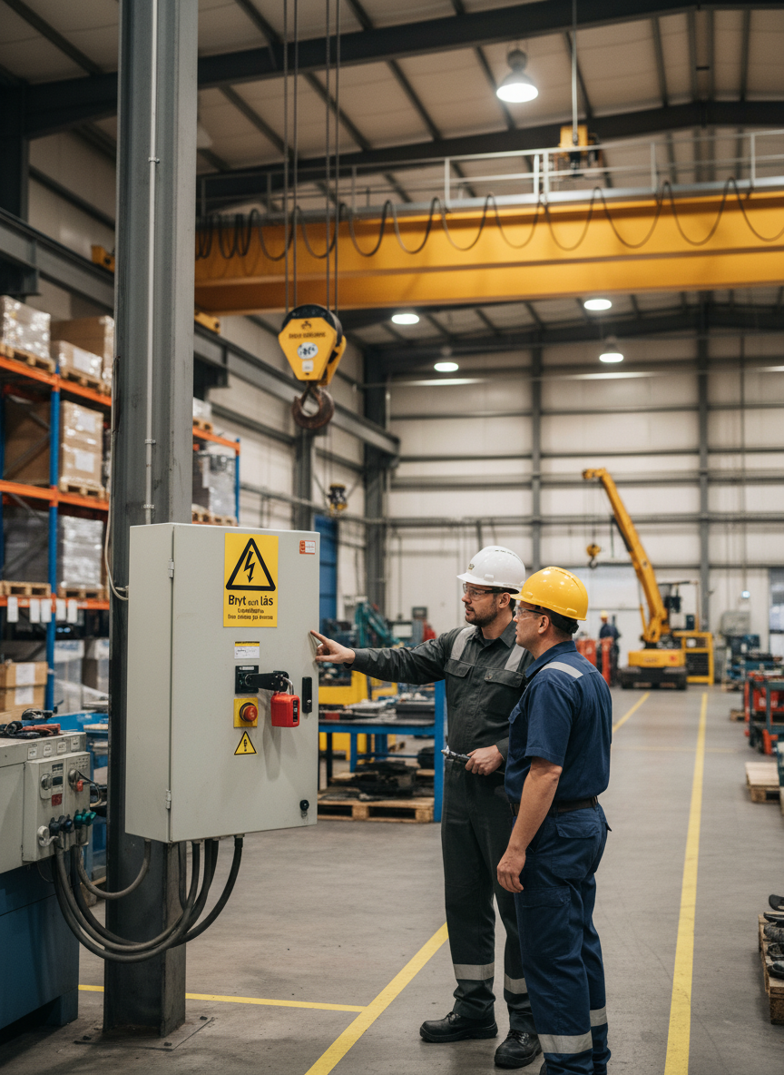 Premium Warning Sign for Crane Operation - Break & Lock Switch Before Work with Multiple Mounting Options