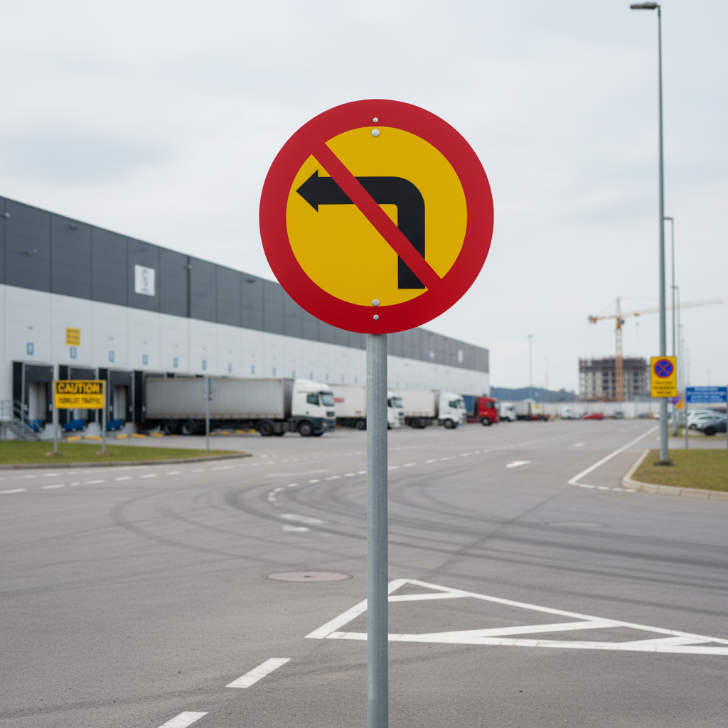 Premium No Left Turn Prohibition Sign, Ø 600 mm - Durable Road Safety Warning - High-Quality Professional Grade for Industrial and Commercial Appli...