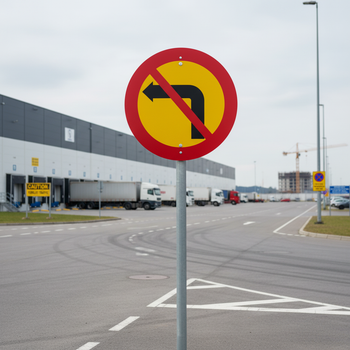 Premium No Left Turn Prohibition Sign, Ø 600 mm - Durable Road Safety Warning - High-Quality Professional Grade for Industrial and Commercial Appli...