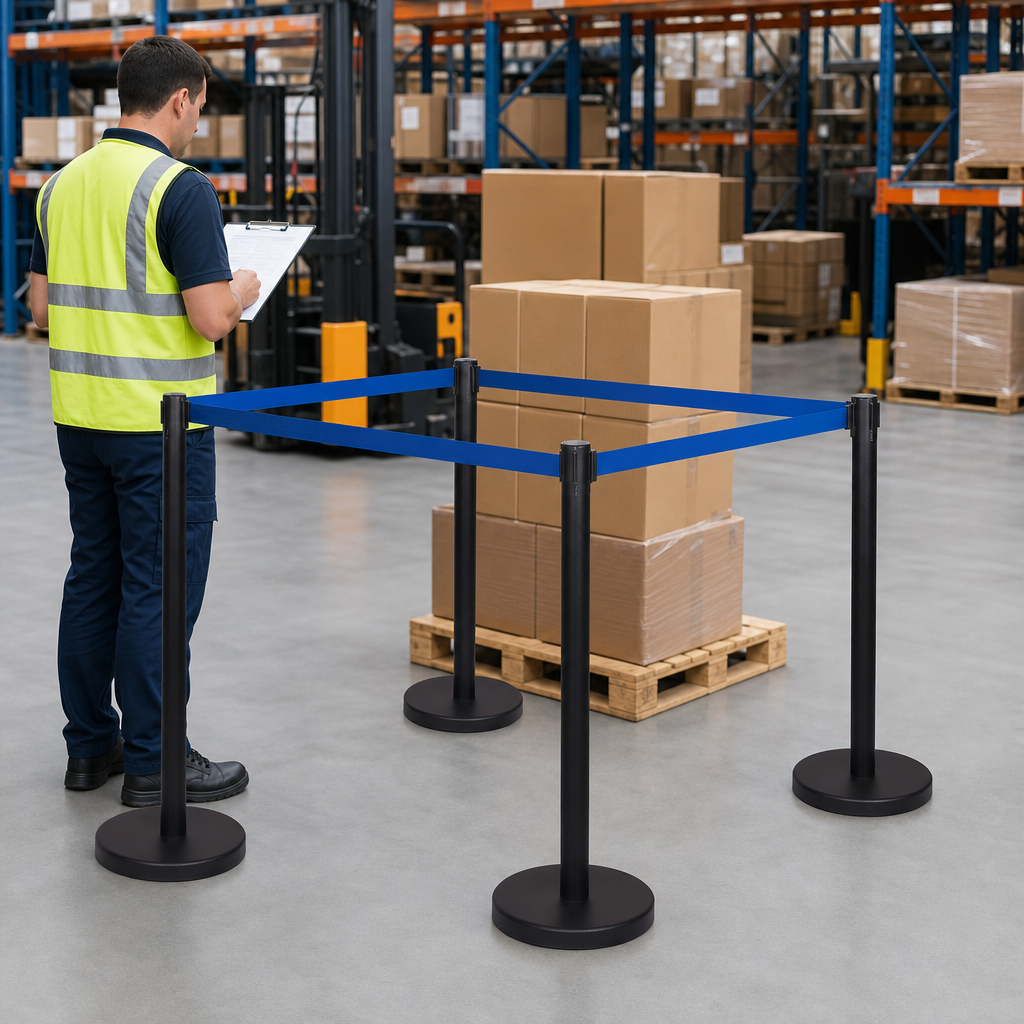 Belt Stanchion Set with 3m Blue Belt for Event Management (Pack of 4)