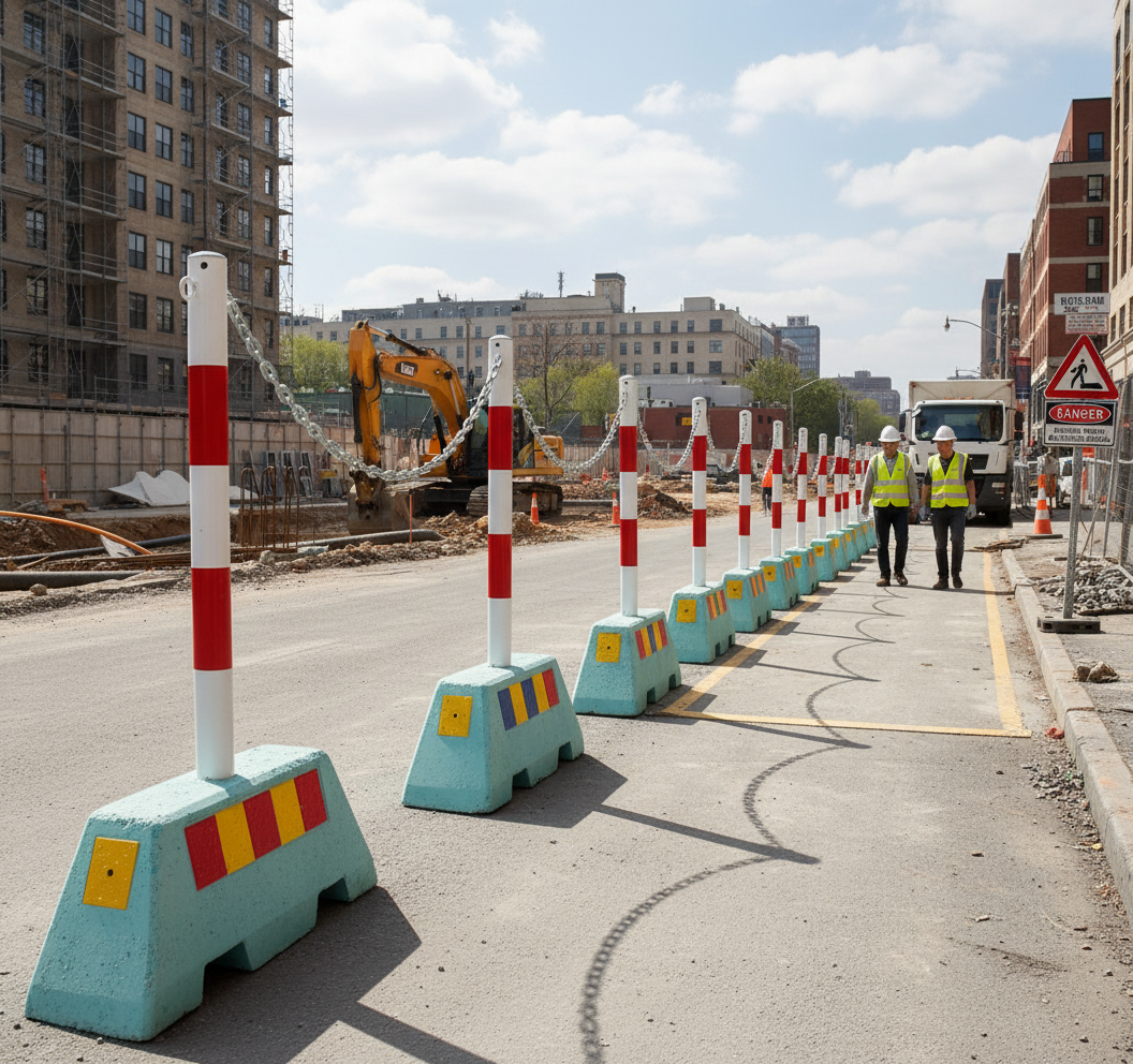 Premium Complete Concrete Barrier Solution with Galvanized Steel Post for Temporary Traffic Control and Site Safety