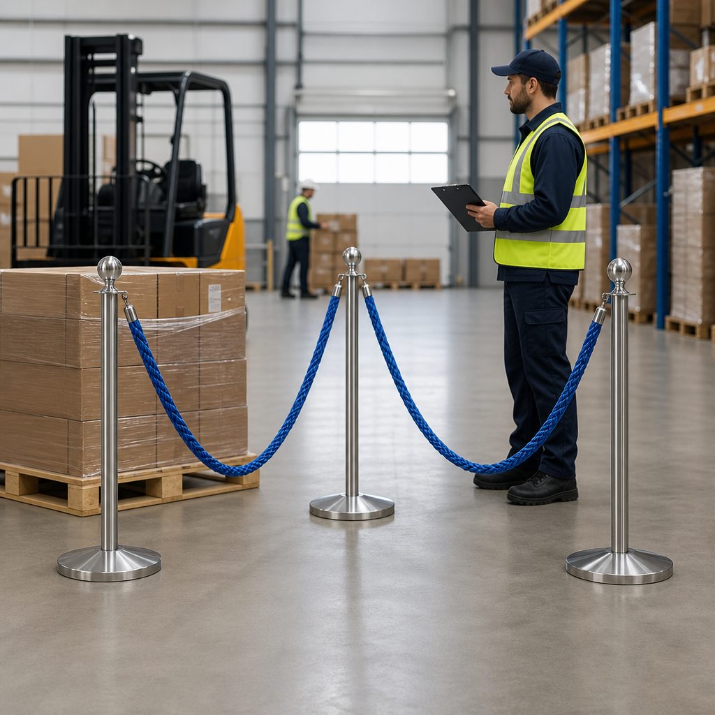 Silver Rope Barrier Set with Blue Ropes for Event Management (Pack of 4)