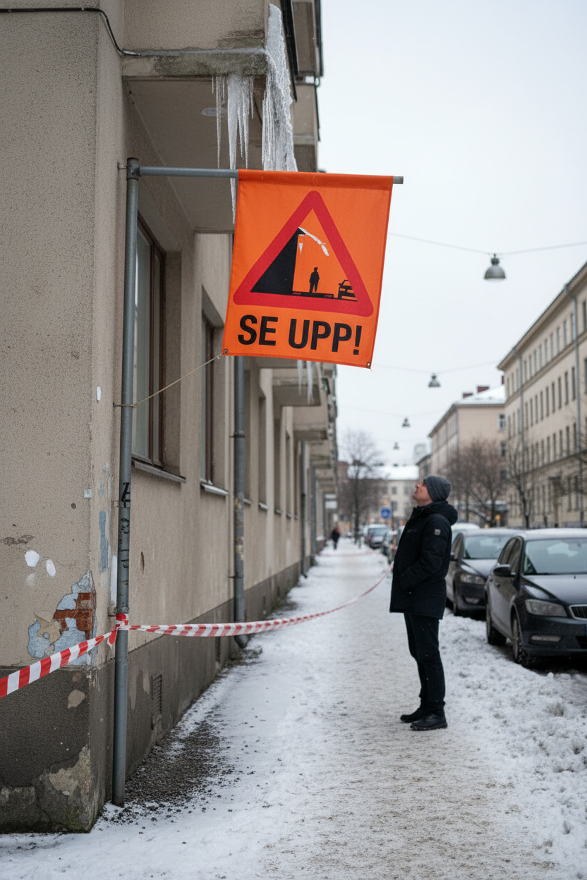 Premium Warning Flag with 'SE UPP!' Text - High-Visibility Safety Sign for Risk Areas and Quick Mounting