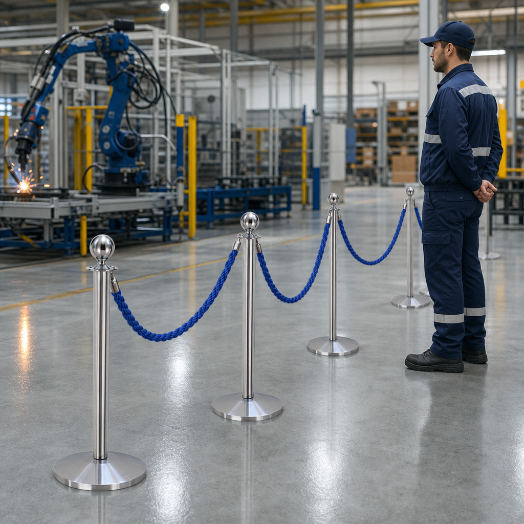 Silver Rope Barrier Set with Blue Ropes for Event Management (Pack of 10)