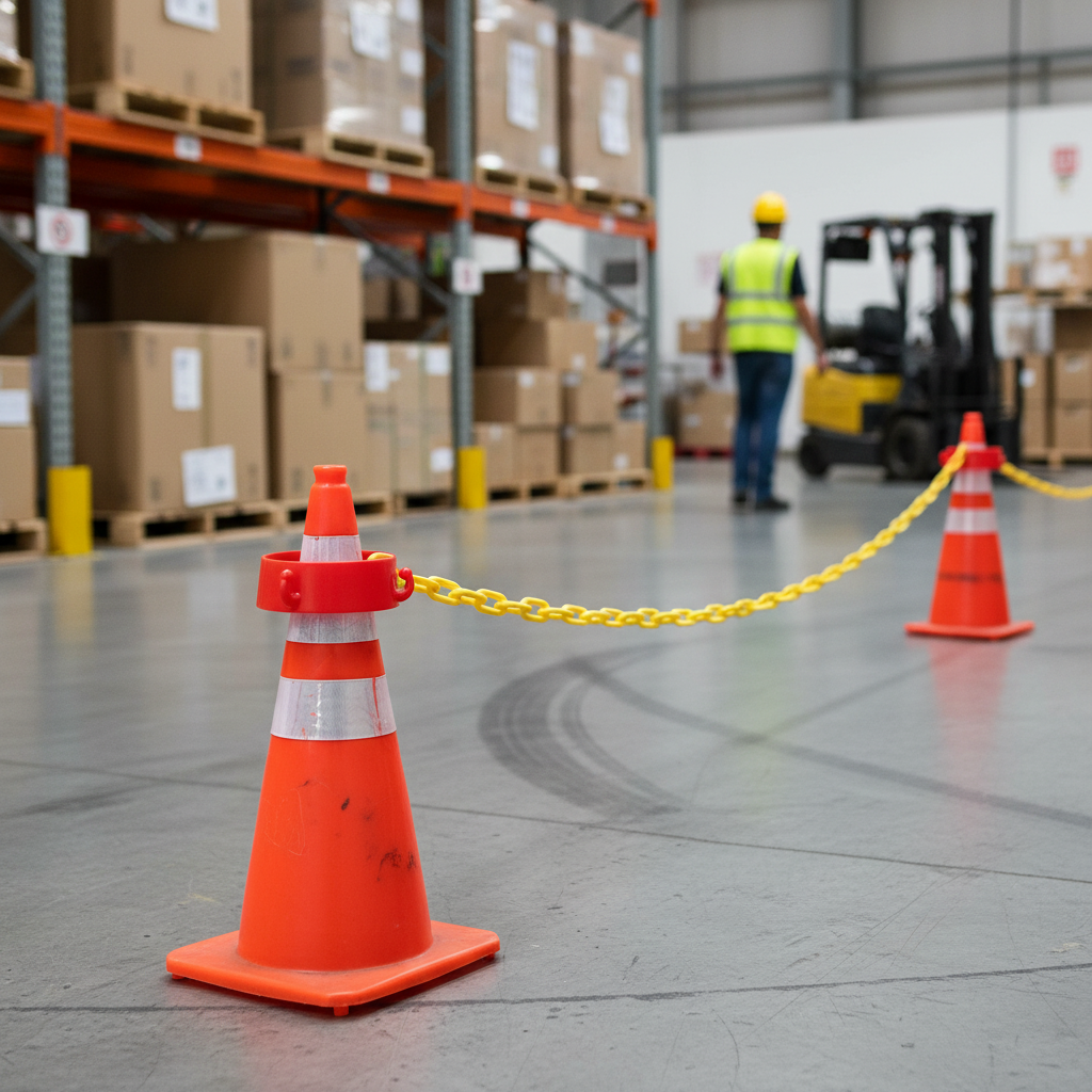 Premium Cone Chain Connector Holder for Traffic Cones - High Visibility, Stackable Design for... - side view | Barriers Co