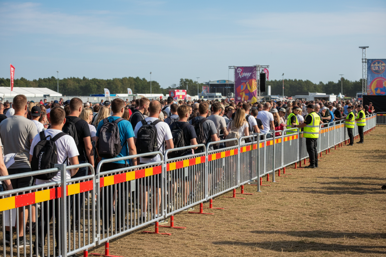 Premium Heavy Duty Crowd Barrier Set with Rotating Feet and Transport Basket - 57.5m Total Length