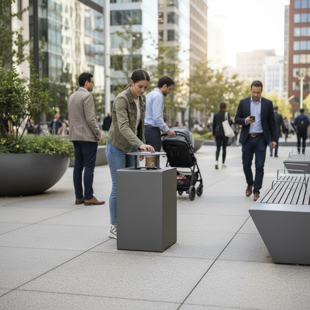 Premium 120L Heavy Duty Litter Bin with Front-Side Door for Easy Handling and Aesthetic Design - side view | Barriers Co