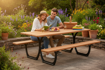 Heavy Duty Picnic Bench with Cast Iron Frame and Hardwood Slats - 2m Long, Ideal for Outdoor Use