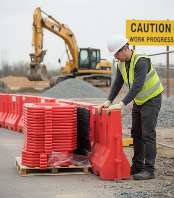 Professional Heavy Duty Plastic Barrier Stop - 40-Piece Mobile Barrier System for Safe Construction and Road Works