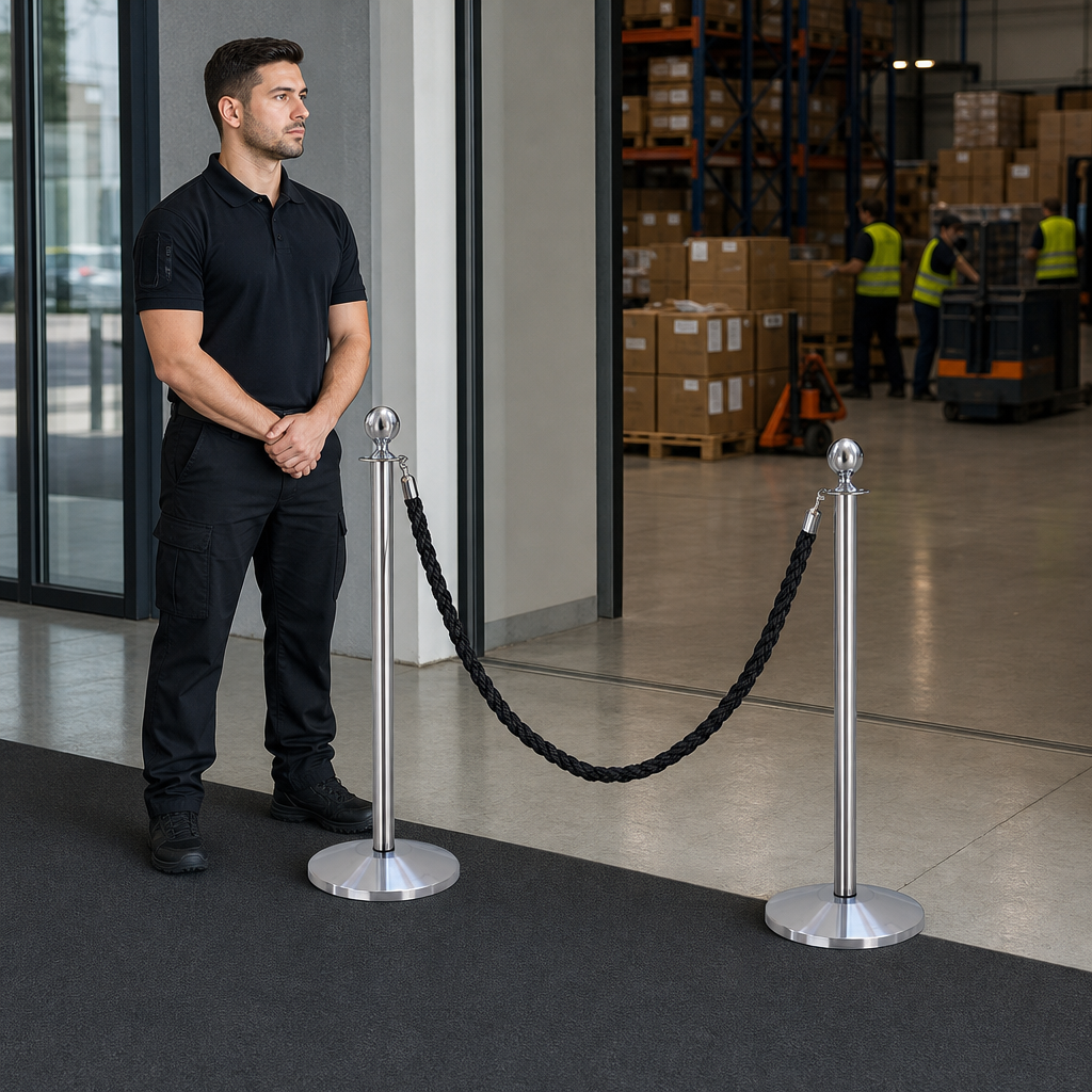 Silver Rope Barrier Set with Black Rope for Event Management (Pack of 2)