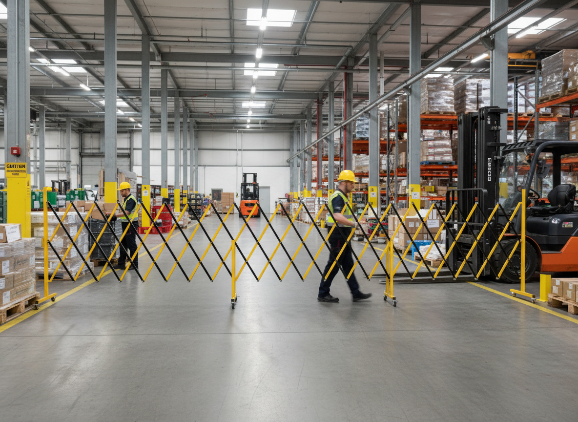 Premium Expanding Gate XXL on Wheels - Flexible, High Visibility Barrier Solution for Temporary Use in Warehouses and Workshops (6.7m)