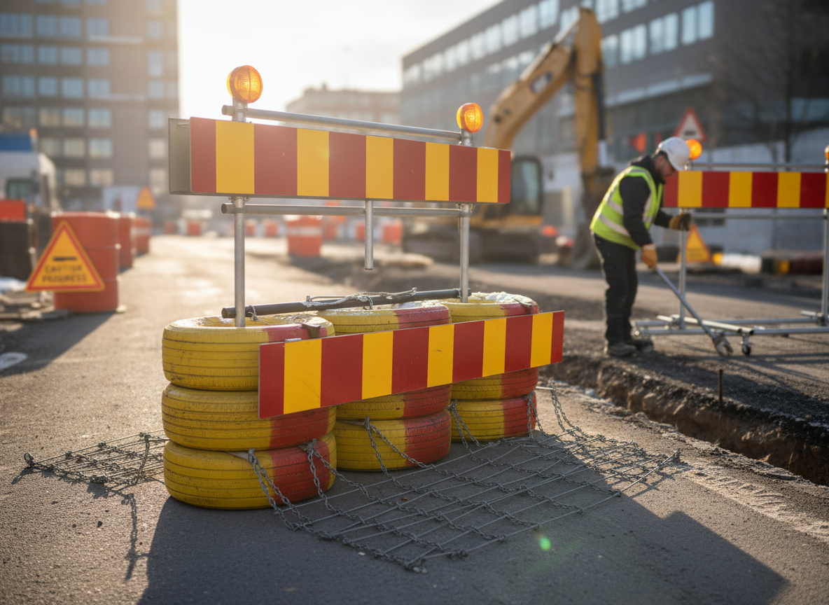 Premium Complete Sign Stand for Traffic Barriers - Includes Stands, Screens, Mounting Clamps, Lights, and Battery Box