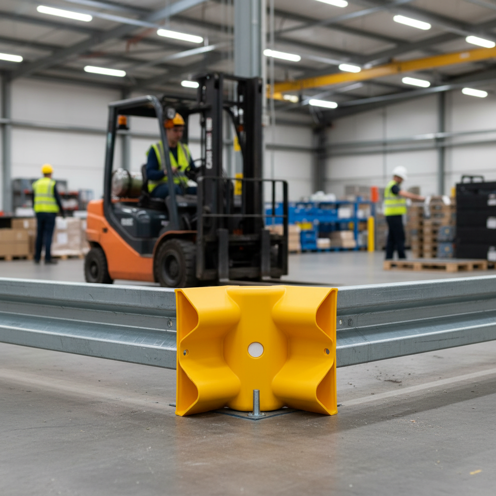 Premium Yellow Plastic 90° Internal Barrier Corner Section for Enhanced Safety in Pedestrian Areas - side view | Barriers Co