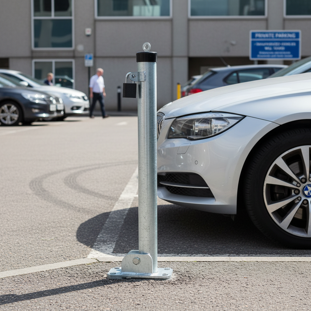 Premium Folding Security Post with Padlock Capability for Parking Protection - 730mm x 60mm Dimensions