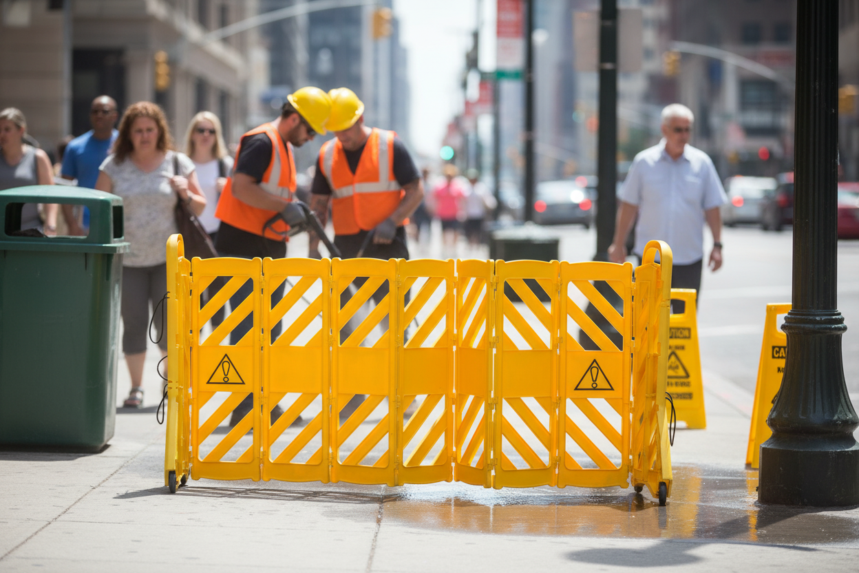 Premium Portable and Expanding Barrier with Wheels - 4m Length, Lightweight, and Signal Yellow Color for Easy Setup