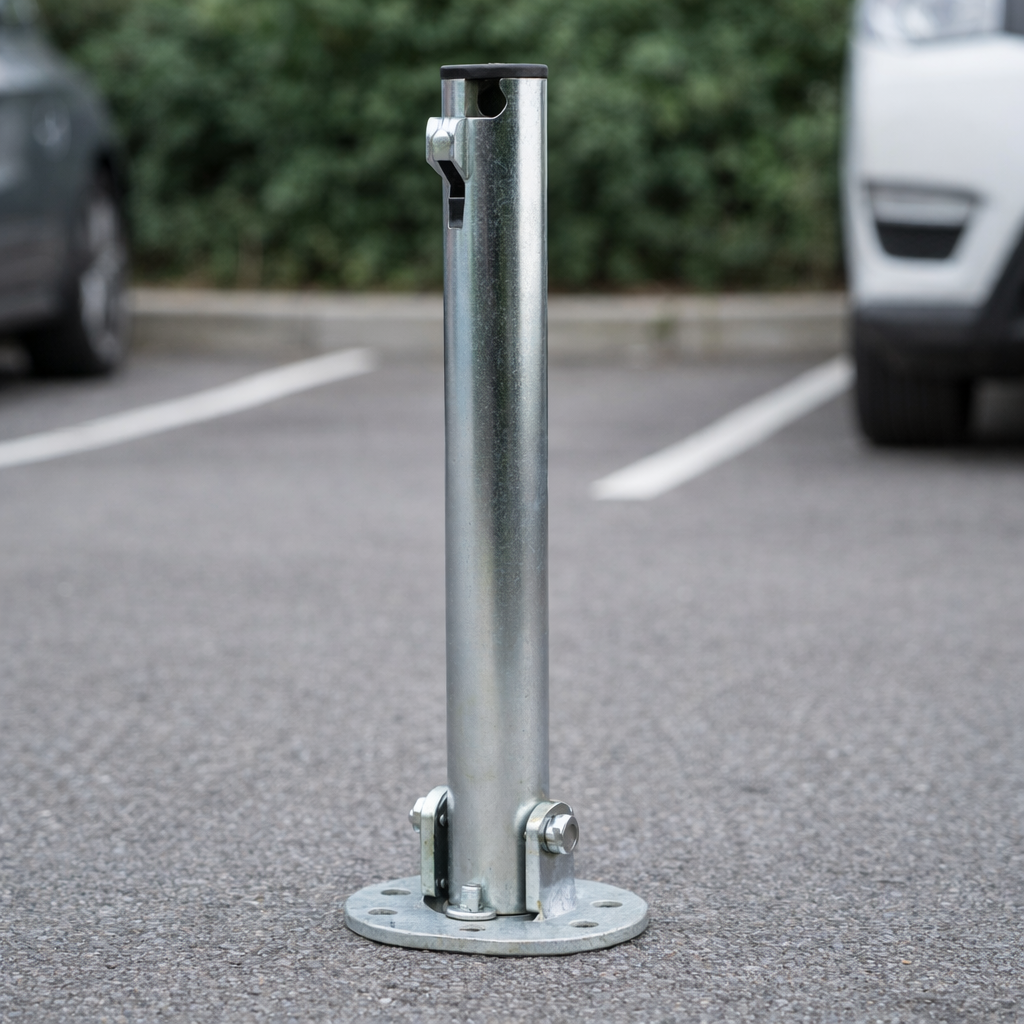 Folding Parking Bollard – Silver – Easy to Fit – Commercial Use